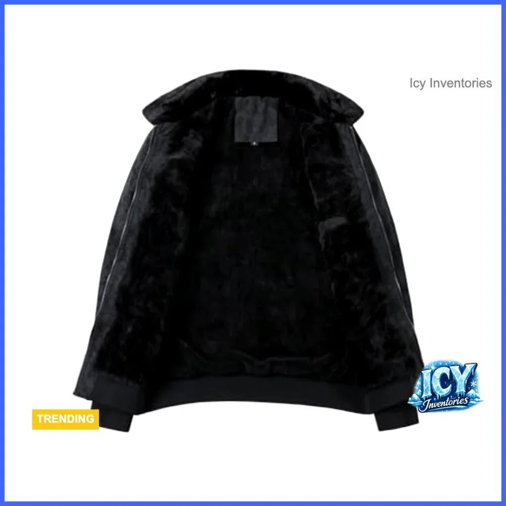 Faux PU Leather Bomber Jacket with Faux Fur Lining Fleece Lined